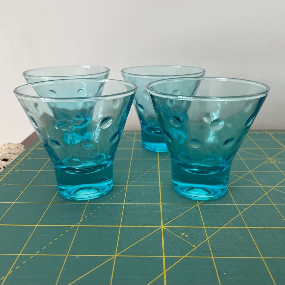 Aqua Azure Capri Dot Whiskey Glass set of 4 by Hazel-Atlas
